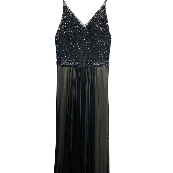 Faviana Long Black Chiffon Dress with Beaded Top Sz 4 - Picture 3 of 11